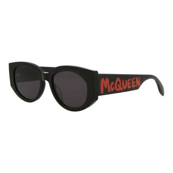 Alexander McQueen Womens Round/Oval Black Black Grey Fashion Designer Eyewear - Picture 1 of 4